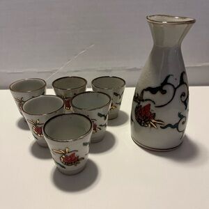 Elegant Ceramic Sake Set with Floral Design